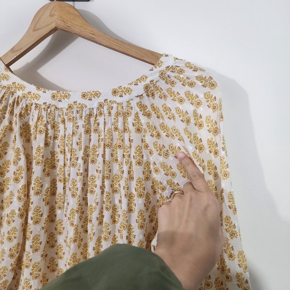 Garnet Hill White Yellow Floral Print V Neck 3/4 Sleeve Modal Blouse Top Size S - Picture 10 of 10